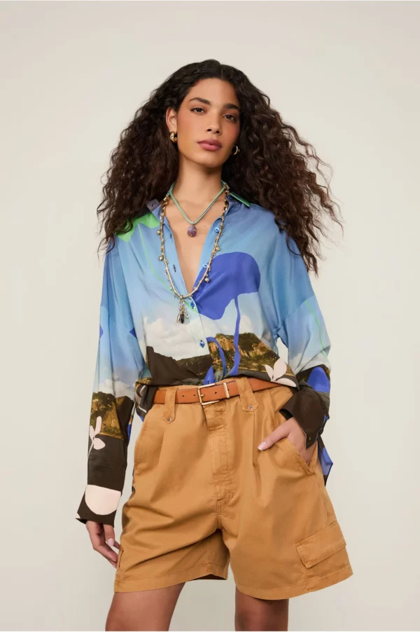 Animale Camisa De Seda Ampla Estampada Manga Longa - Imagem 2