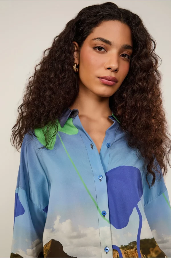 Animale Camisa De Seda Ampla Estampada Manga Longa - Imagem 3