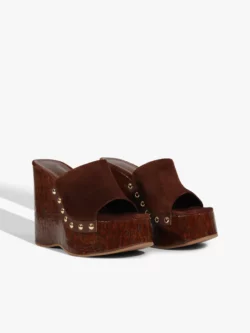 Schutz Sandália Anabela Camurça Cortiça Tachas Marrom