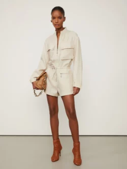 Animale Macaquinho De Linho Manga Longa Com Regulagem Na Cintura