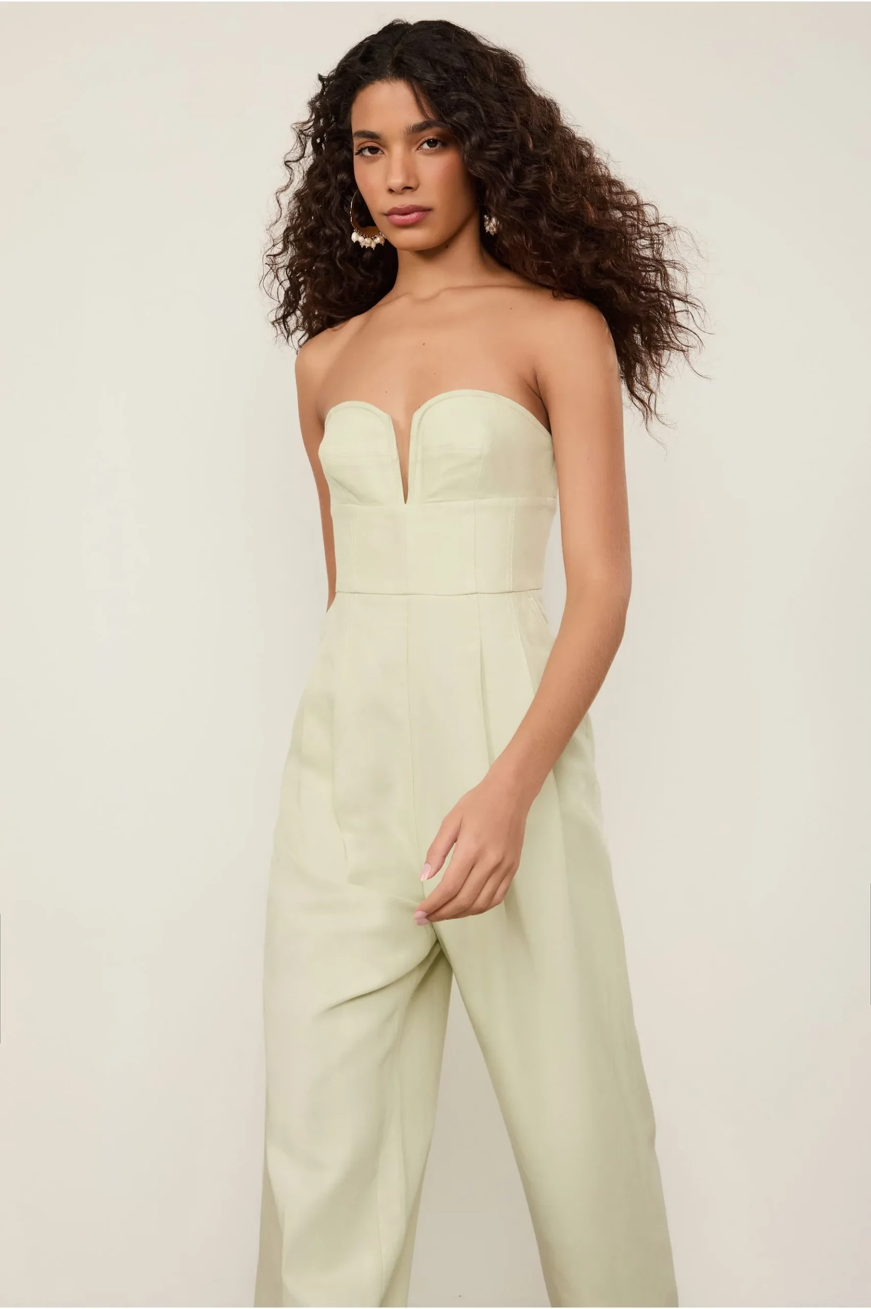 Animale Macacão Com Linho Sem Alça Decote Estruturado Verde - Imagem 3