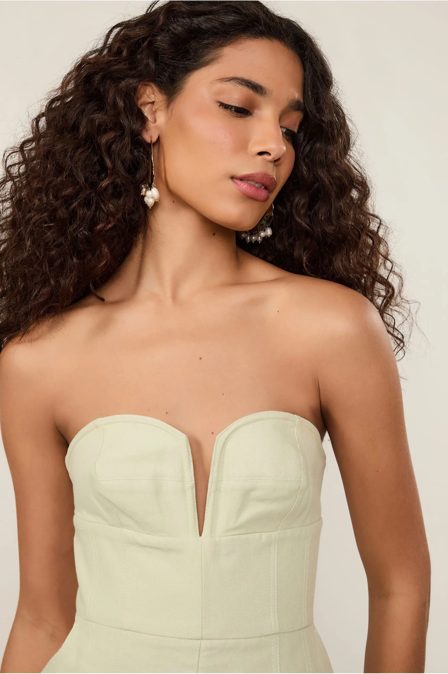 Animale Macacão Com Linho Sem Alça Decote Estruturado Verde - Imagem 2