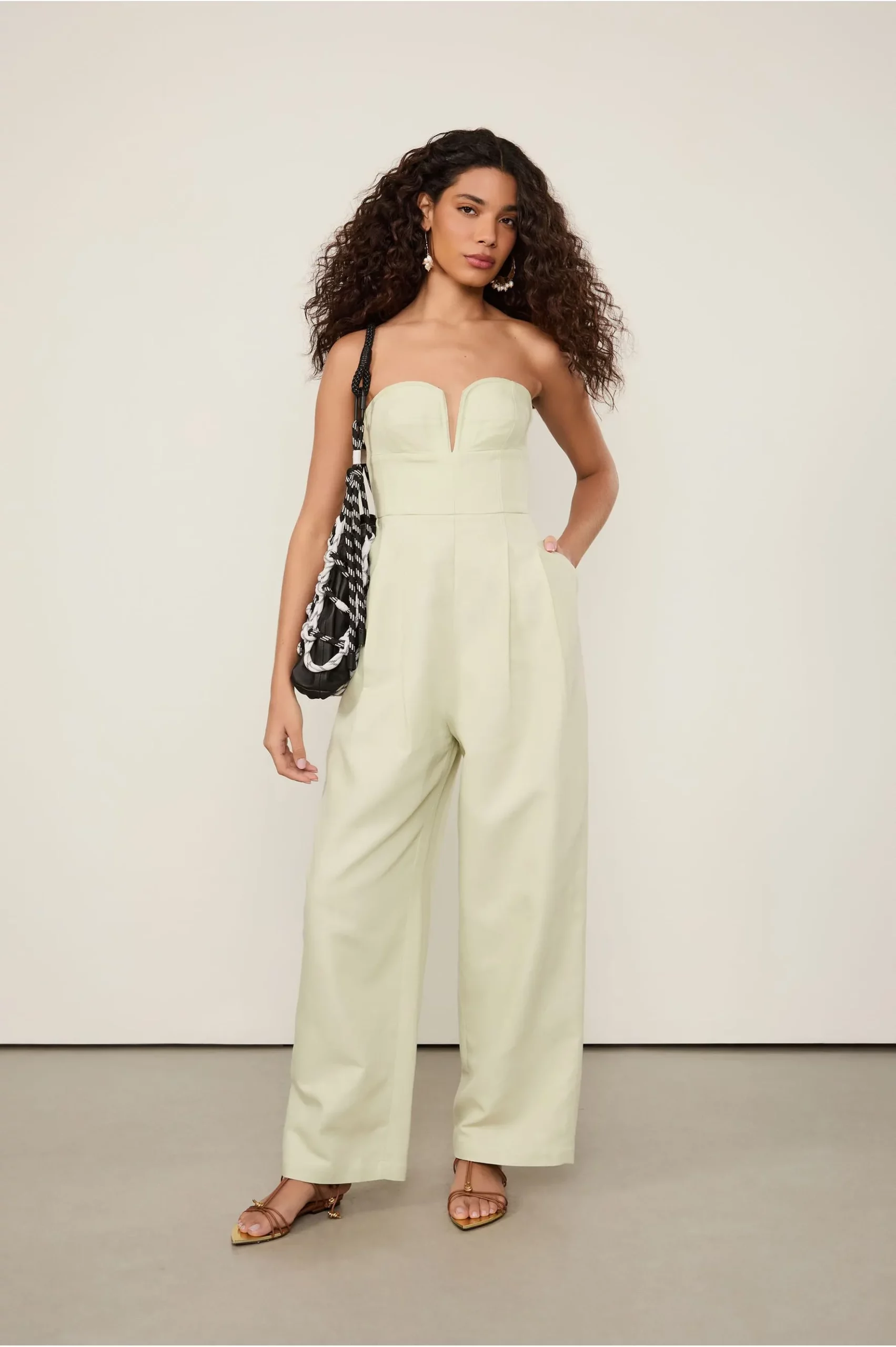 Animale Macacão Com Linho Sem Alça Decote Estruturado Verde