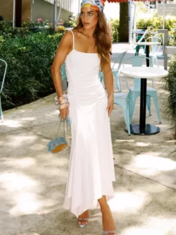 Zen VESTIDO MIDI FRANZIDOS LATERAIS E BARRA ASSIMETRICA ROSA CELESTIAL