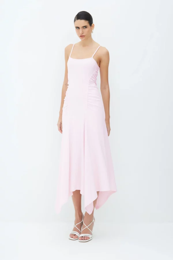Zen VESTIDO MIDI FRANZIDOS LATERAIS E BARRA ASSIMETRICA ROSA CELESTIAL - Imagem 2