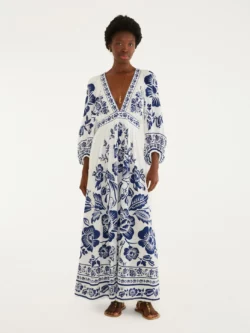 Farm Vestido Longo Estampado Noite De Pássaro