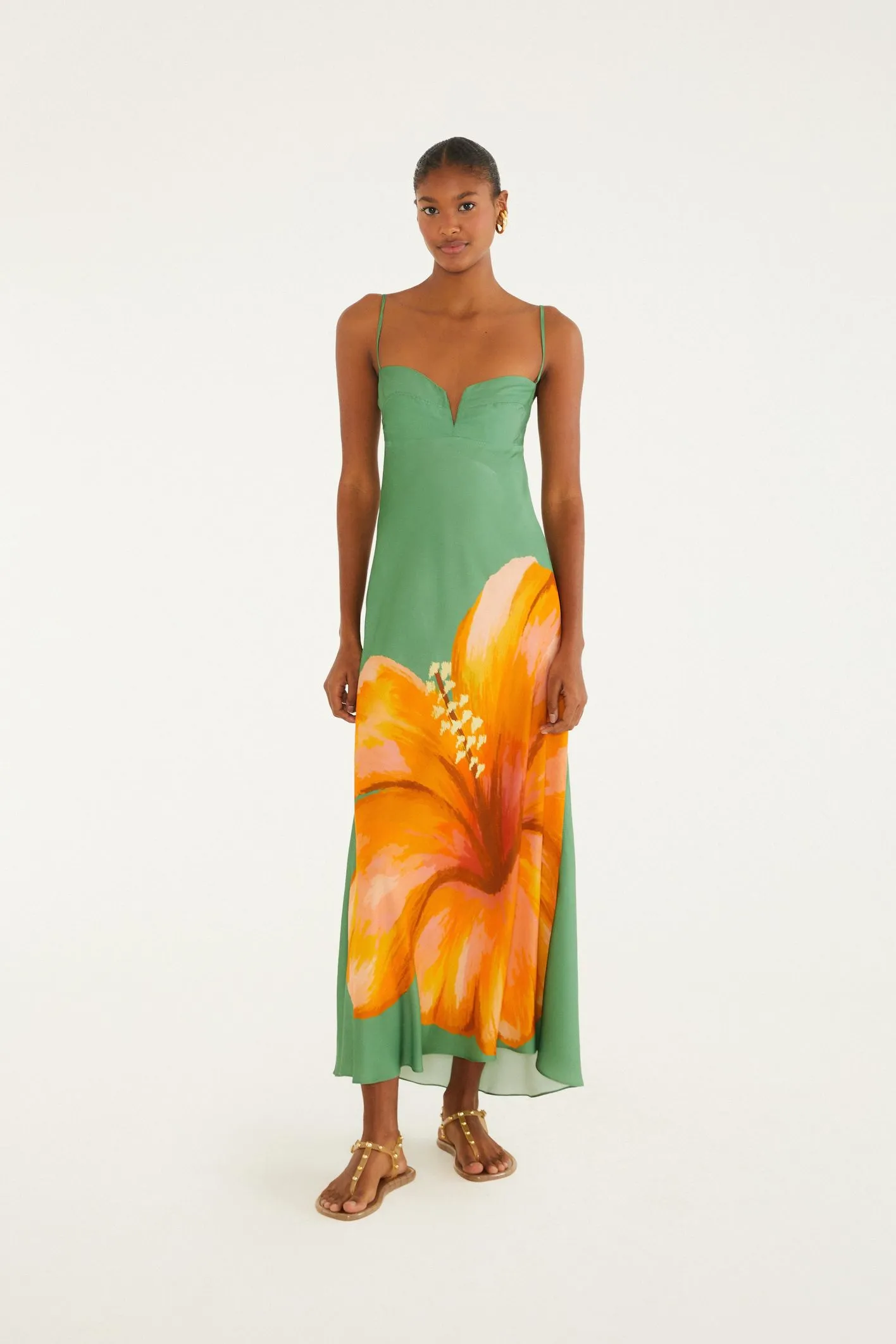 Farm Vestido Longo Reto Estampado Thalia