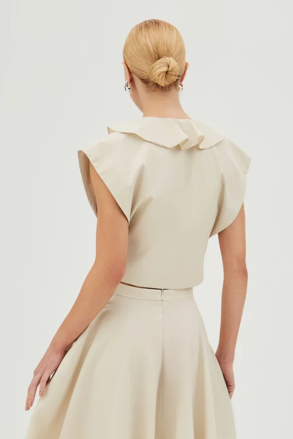 Zen BLUSA MANGA CURTA COM BABADOS FRONTAIS E AMARRACAO AREIA - Imagem 2