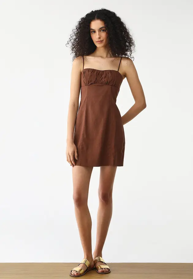 Farm Vestido Curto Franzido