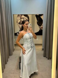 Farm Vestido Jeans Corselet