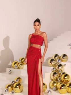 Le Blanc Vestido Longo Lurex Com Hot Pants