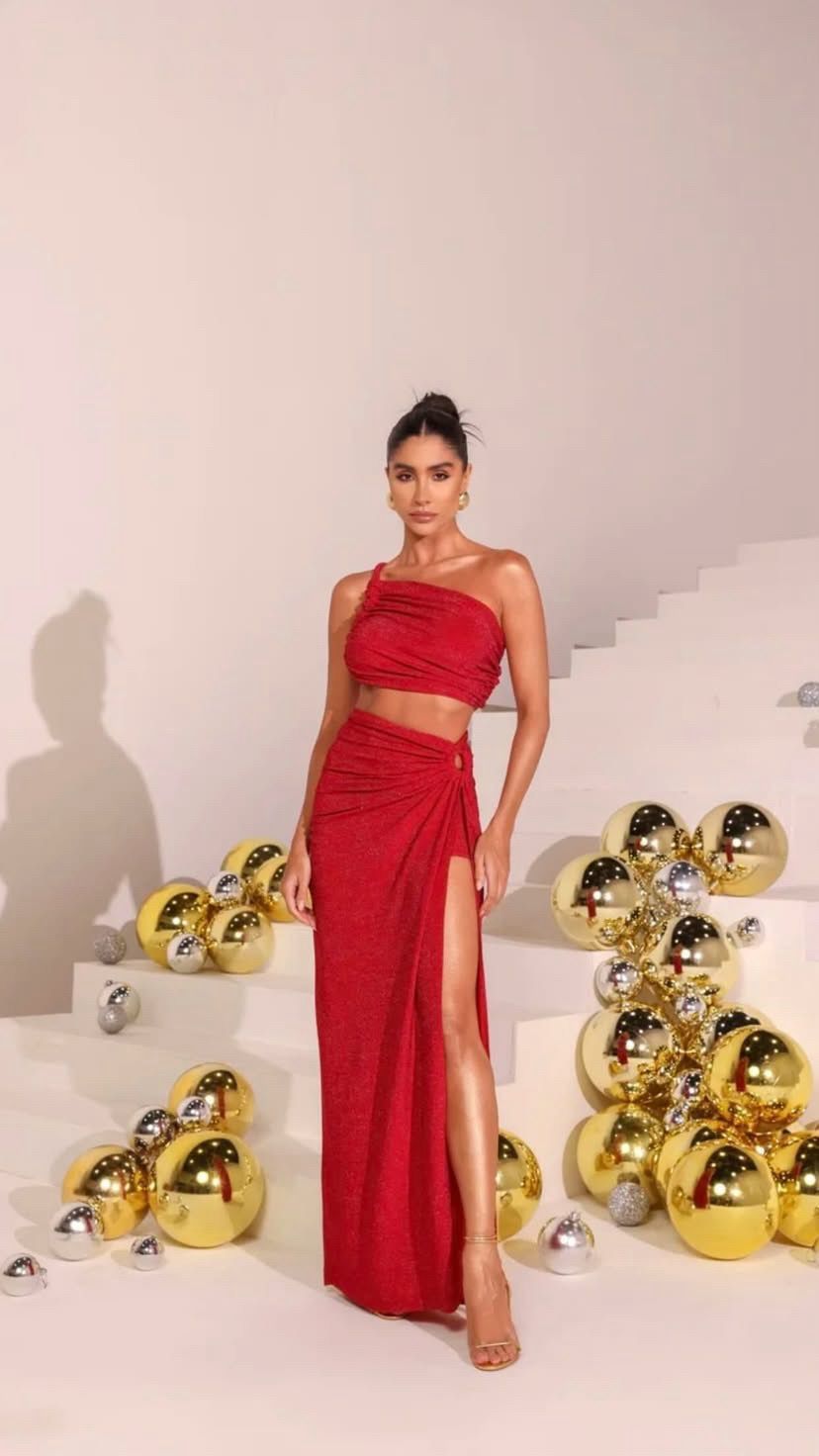 Le Blanc Vestido Longo Lurex Com Hot Pants