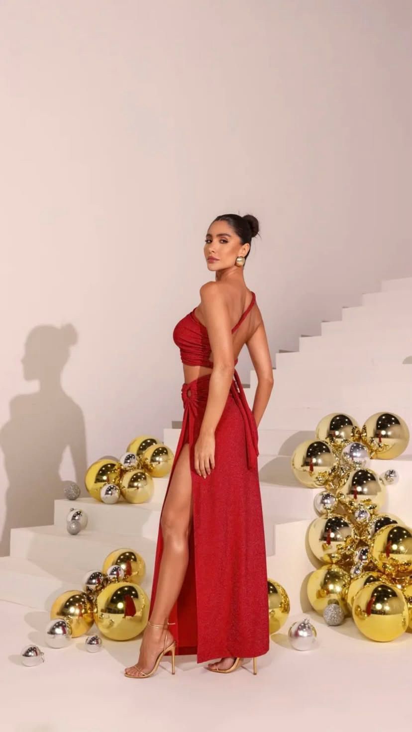 Le Blanc Vestido Longo Lurex Com Hot Pants - Imagem 4