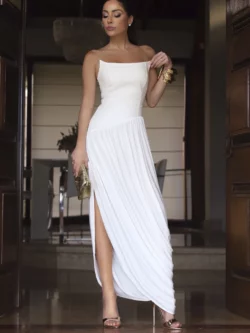 Zen VESTIDO MIDI TOMARA QUE CAIA COM SAIA FLUIDA OFF WHITE