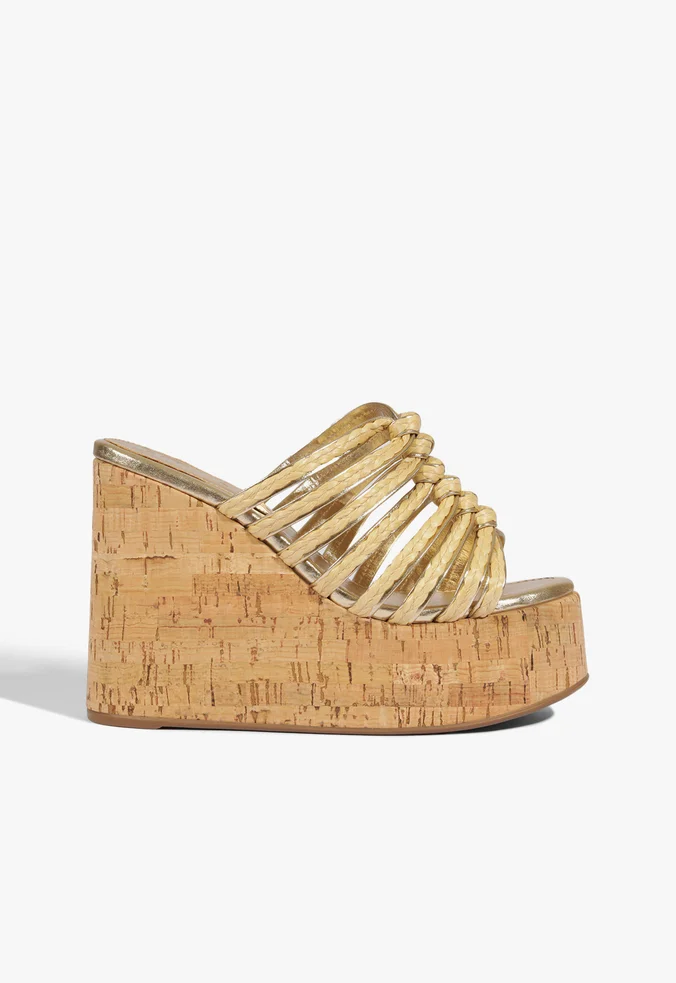 Schutz Tamanco Dahlia Plataforma Tiras Trançadas Dourado - Imagem 2