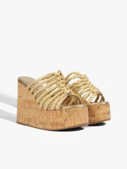 Schutz Tamanco Dahlia Plataforma Tiras Trançadas Dourado