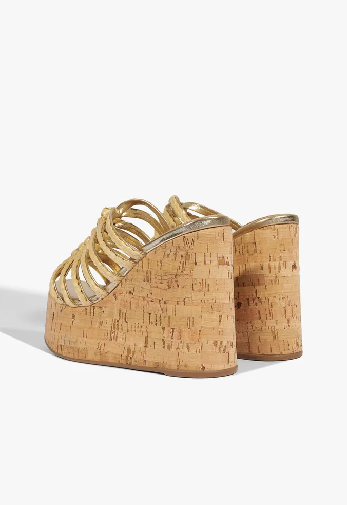 Schutz Tamanco Dahlia Plataforma Tiras Trançadas Dourado - Imagem 3