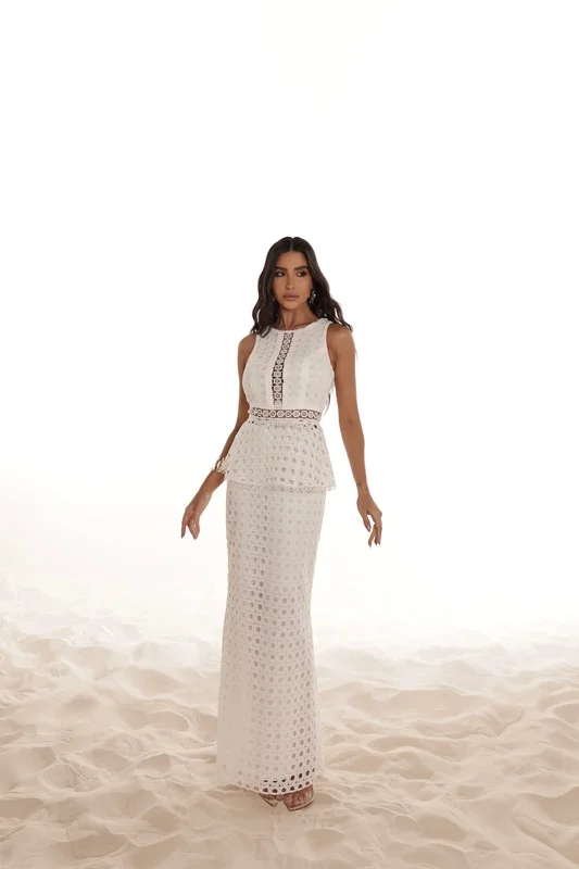 Dot Conjunto Blusa Peplum E Saia Longuete