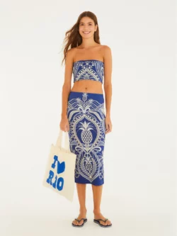 Farm Saia Midi Reta Estampada Primor De Abacaxi