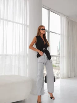 Dot Calça Jeans Barrel Cinza