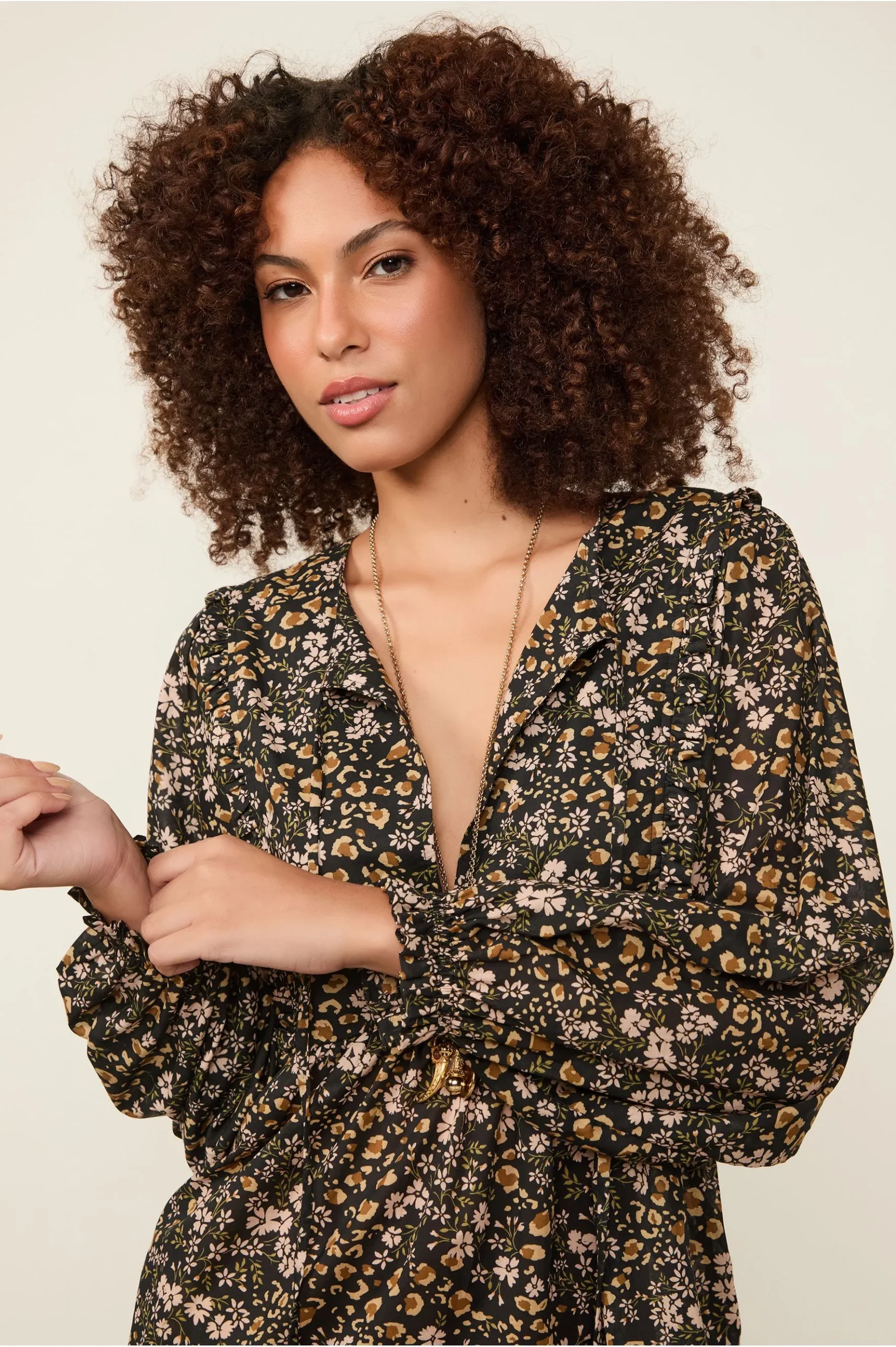 Animale Vestido De Voil De Algodão Curto Boho Estampado - Imagem 3