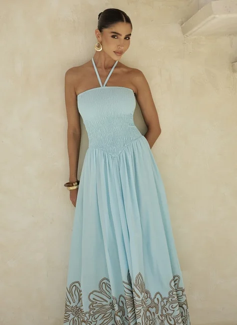 Dot Vestido Laise Barrado Azul Claro - Imagem 2