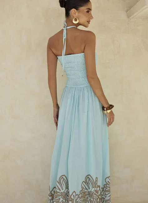 Dot Vestido Laise Barrado Azul Claro - Imagem 5