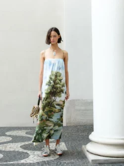 Farm Vestido Longo Alcinhas Estampado Boa Vista