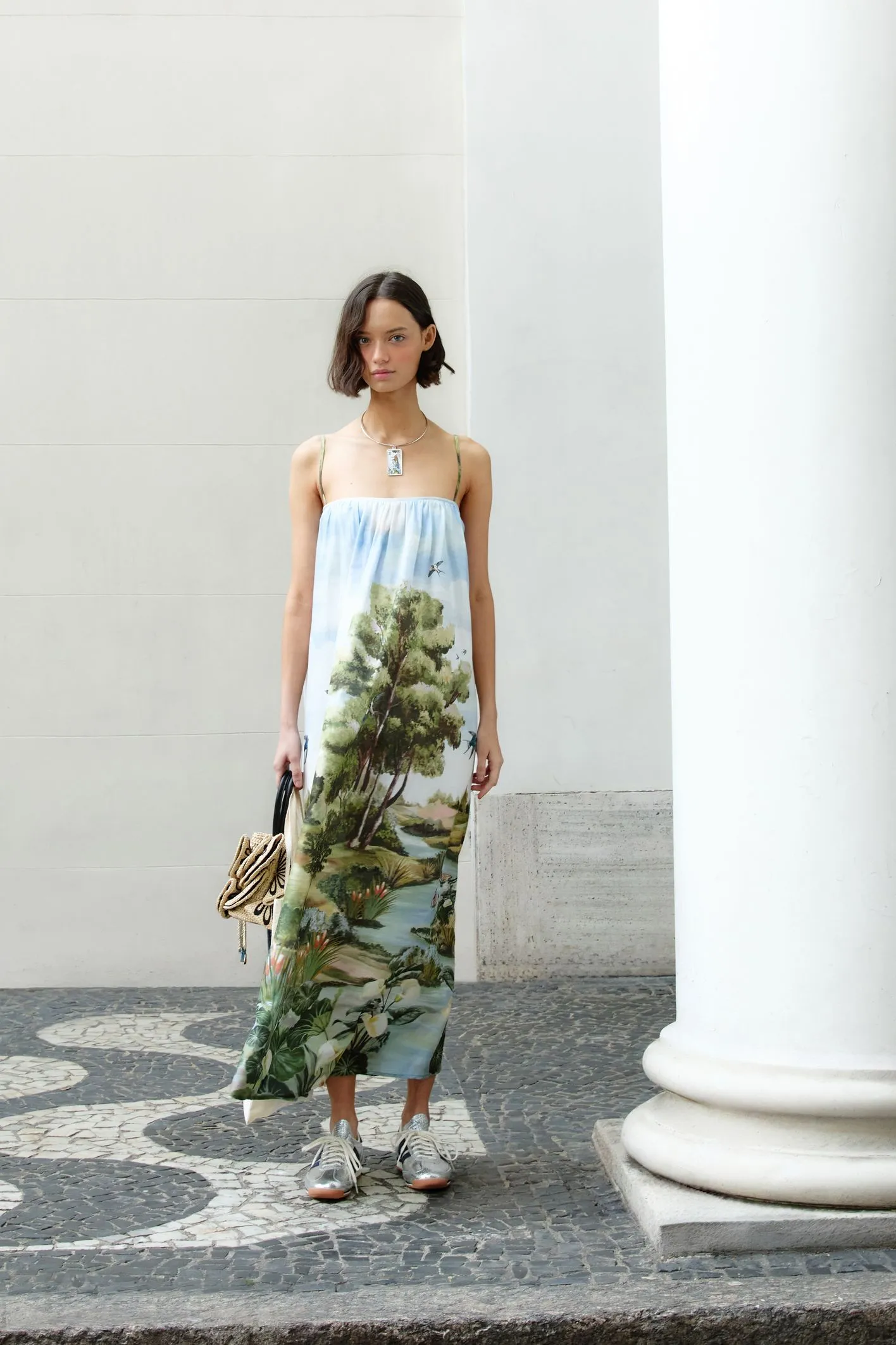 Farm Vestido Longo Alcinhas Estampado Boa Vista