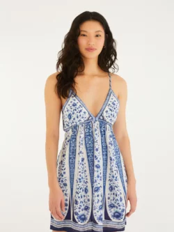 Farm Vestido Curto Estampado Porcelana