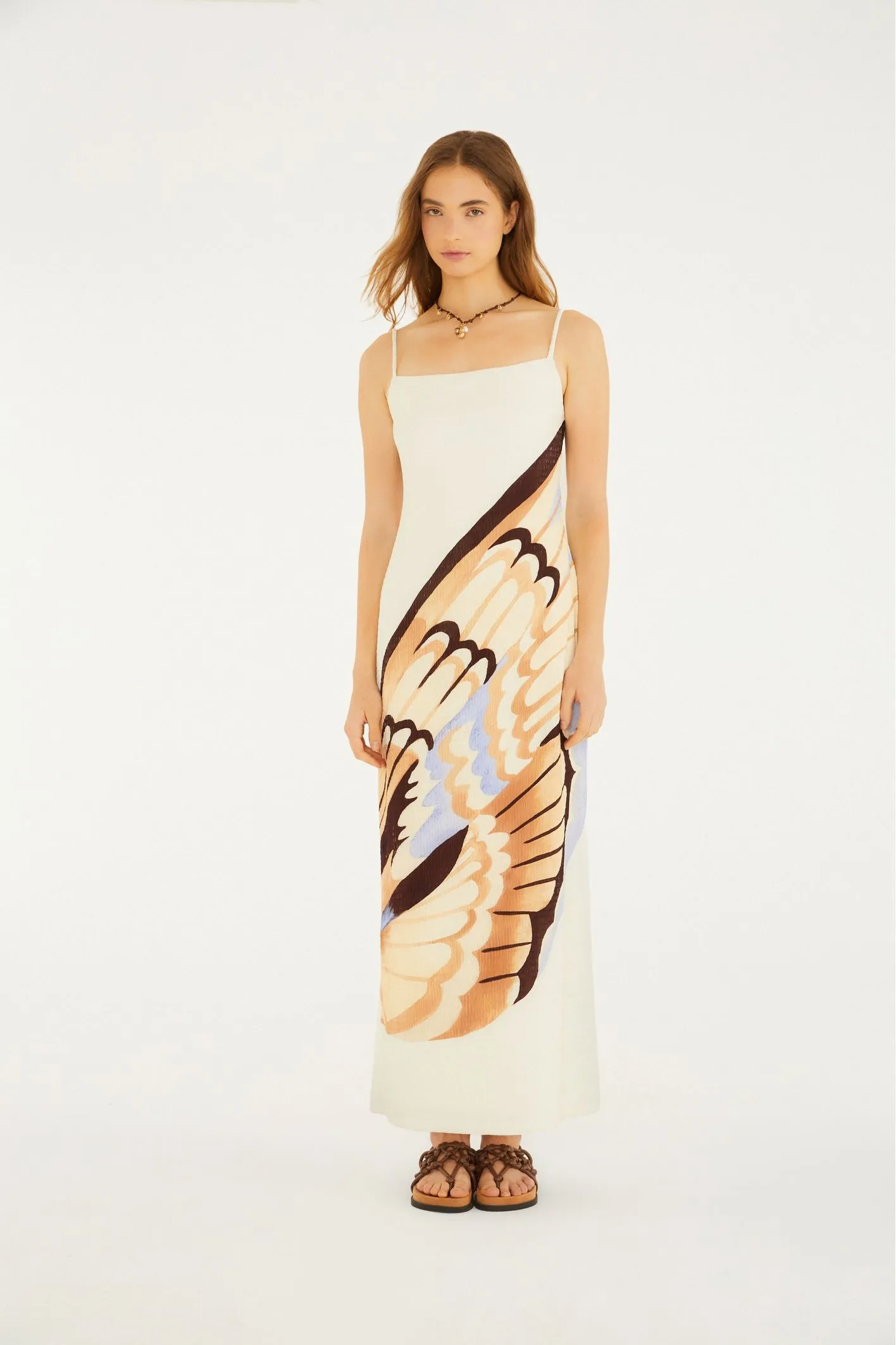 Farm Vestido Midi Estampado Asa De Borboleta