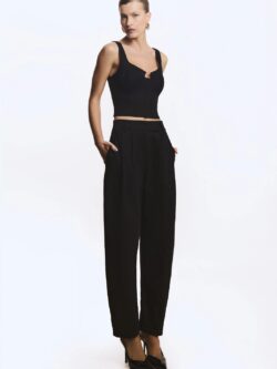 Zen CALCA BAGGY ESTRUTURADA COM PREGAS FRONTAL PRETO