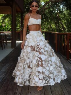 Zen SAIA MIDI EM TULE BORDADO COM COS MEDIO OFF WHITE