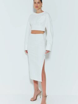 Zen SAIA MIDI RETA COM FENDA LATERAL OFF WHITE