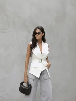 Dot Colete Alfaiataria Faixa Com Ilhós Branco